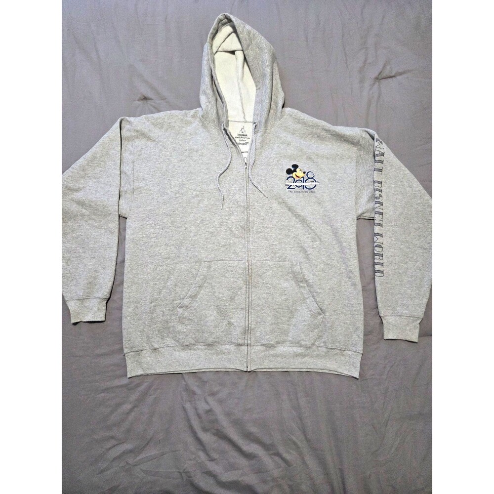 Vintage Walt Disney World 2018 ZipUp Hoodie Mens XL Gray Mickey Mouse Sweatshirt